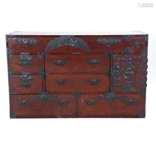 Tansu Chest with Bird and Bamboo Decoration
