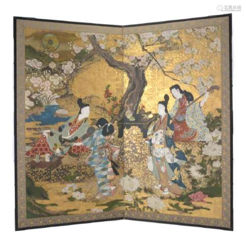 Japanese Two-Panel Folding Screen, Edo Period