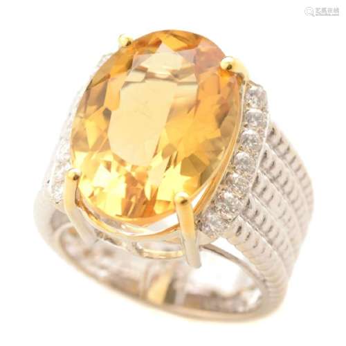 Citrine, Diamond, 14k Gold Ring.