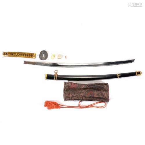 Japanese Military Sword with Silk Pouch, 1940s
