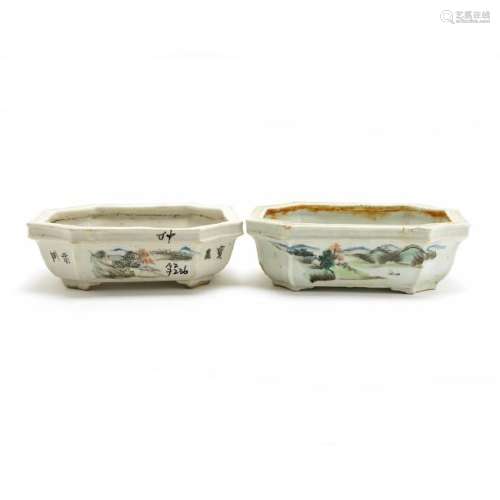 Pair of Enameled Porcelain Jardineres, Early 20th C