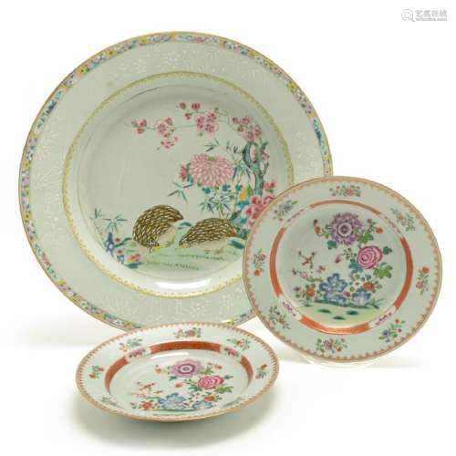 Three Chinese Export Famille Rose Porcelains, Late 18th