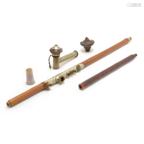 Two Opium Pipes and Bowls, 19th Century
