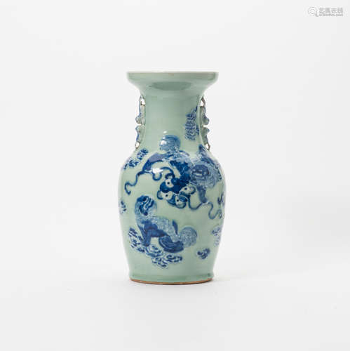 A Chinese blue and white and celadon vase