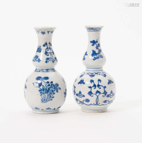 Two Chinese blue and white double-gourd vases