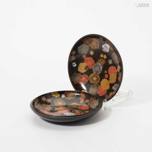 A Japanese black lacquered, maki-e and mother-of-pearl sweetmeat box, kashiki