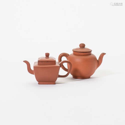 A Chinese Yixing teapot and cover and a red stoneware teapot and cover