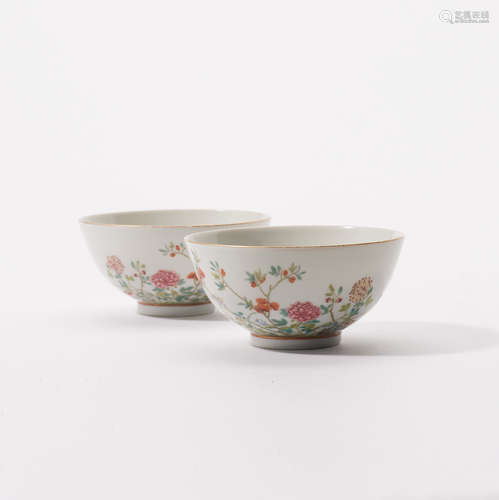 A pair of Chinese famille rose bowls