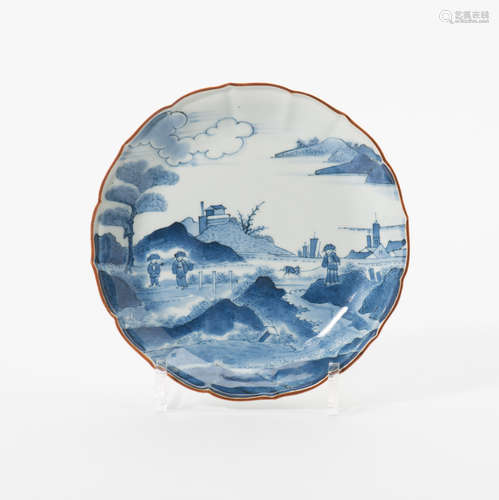 A Japanese Arita blue and white 'Van Frytom' saucer dish