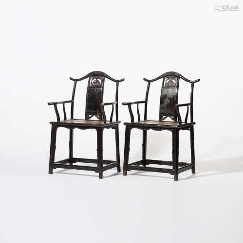 A pair of Chinese hardwood 'official's hat' armchairs