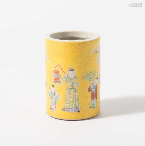 A Chinese famille rose 'lantern festival' brush pot, bitong