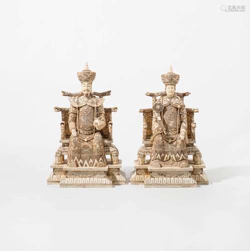 Two Chinese bone figures of the emperor and empress