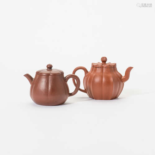 Two Chinese Yixing chrysanthemum-shaped teapots and covers