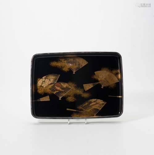 A Japanese black lacquered tray, hirabuta