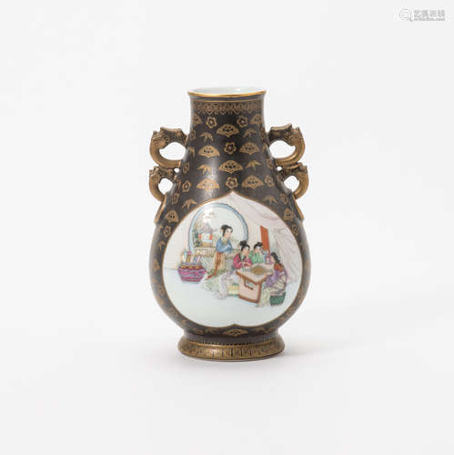 A Chinese famille rose and gilt vase, hu