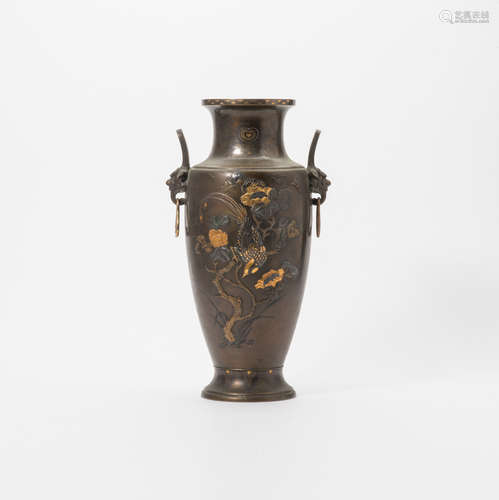 A Japanese metal-inlaid bronze vase