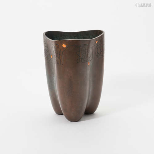 A Japanese bronze lobed vase