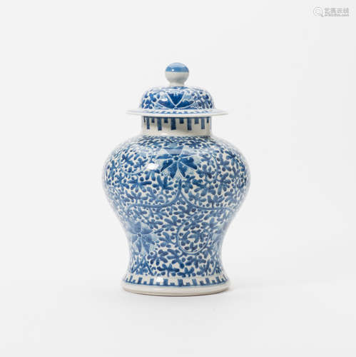 A Chinese blue and white 'lotus' vase and cover