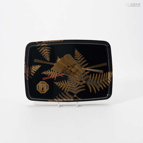 A Japanese black lacquered tray, hirabuta