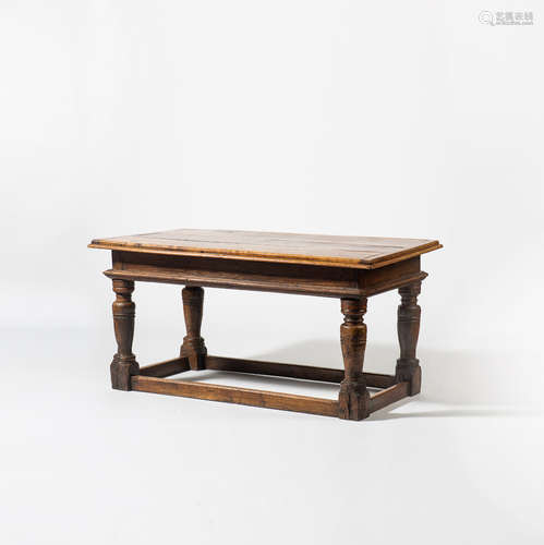 A rectangular oak table