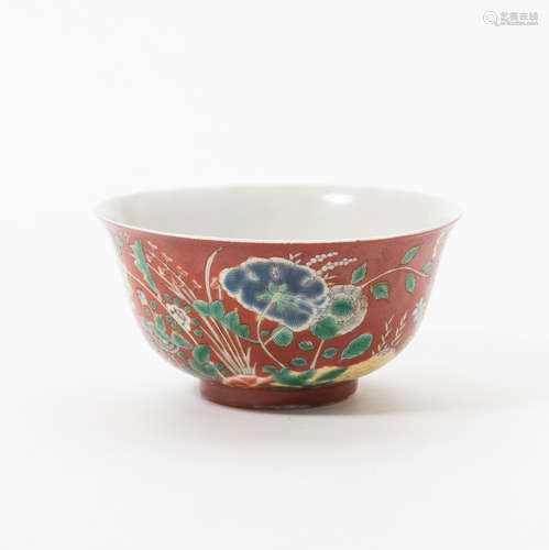 A Chinese coral-ground bowl