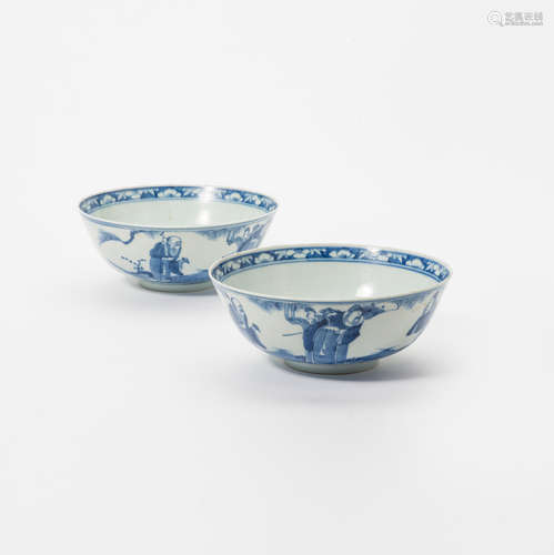 A pair of Japanese Arita blue and white bowls