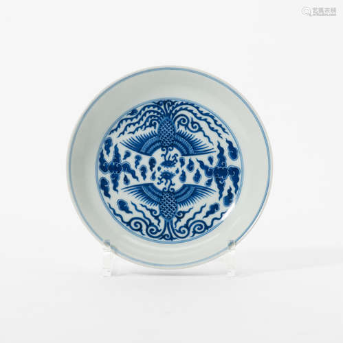 A Chinese blue and white 'phoenix' dish