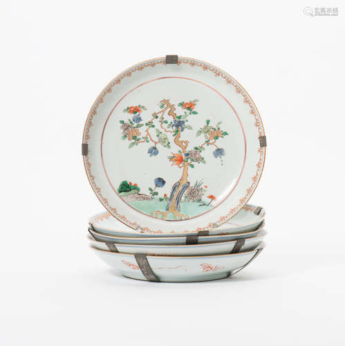 A set of five Chinese famille verte deep plates