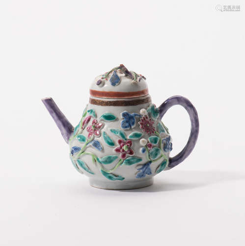 A Chinese pear-shaped famille rose teapot and cover