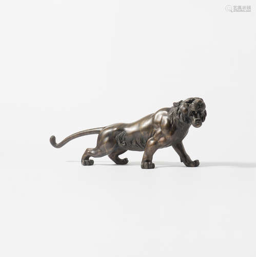 A Japanese bronze model of a tiger