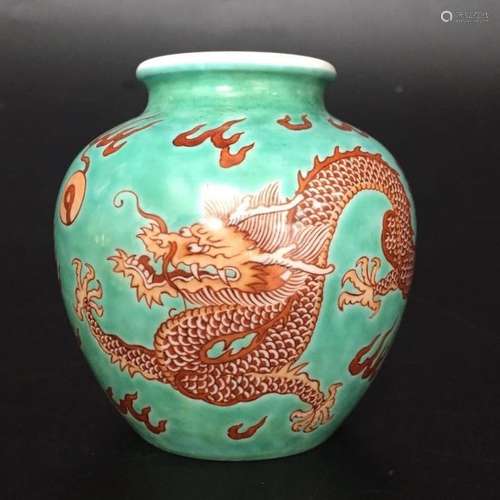 A Green Ground Red Glaze Jar