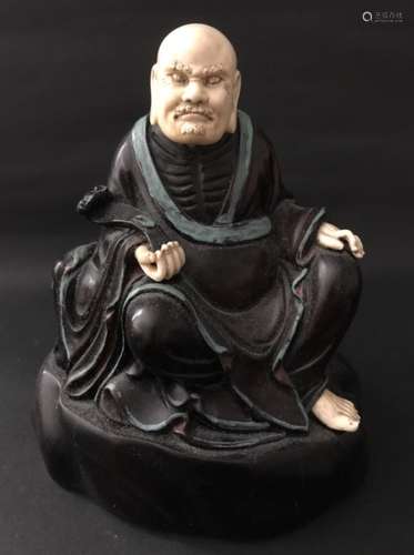 Chinese Republic Wood Carved Luohan Sculpture