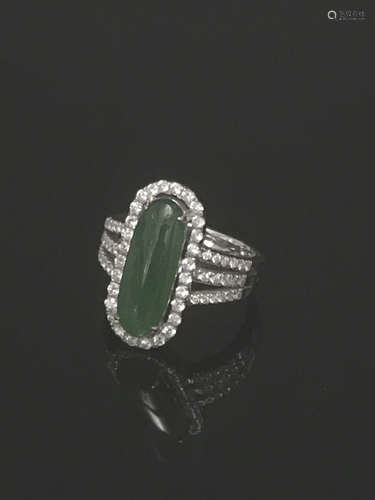 A Natural Jadeite Ring with K Gold Diamond Setting