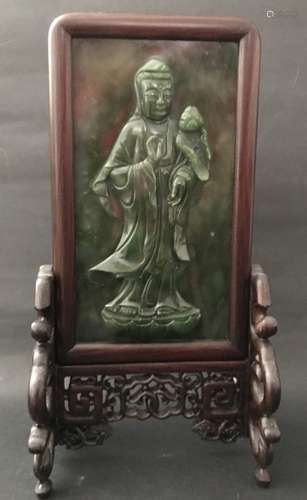 Qing D., A Jade Guanyin Table Plaque