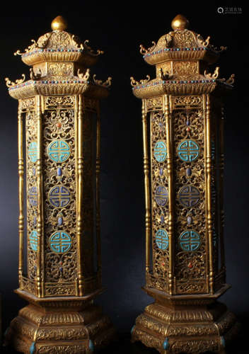 Qing D., A Gilt Bronze Tower