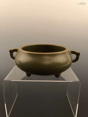 Chinese Tea Dust Glazed Censer with Qianlong Mark