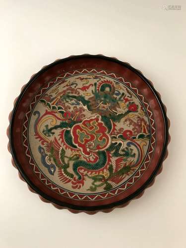 Chinese Wucai Dragon Plate with Wanli Mark