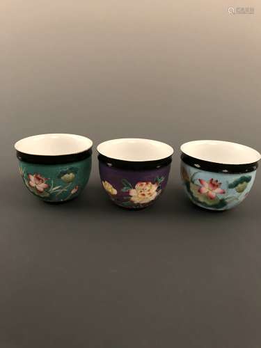 3 piece Famille Rose Tea Cups