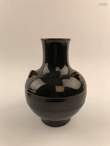 Chinese Black Glazed Vase with Yongzheng Mark