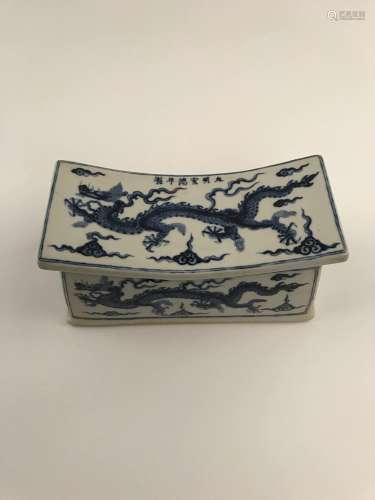 Fine Blue and White Dragon Pillow With Xuande Mark