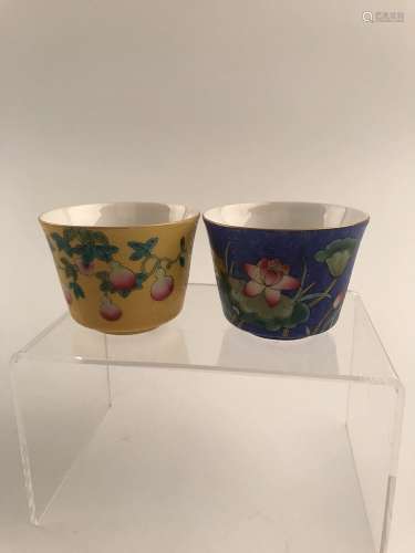 Pair of Chinese Famille Rose Flower Cup
