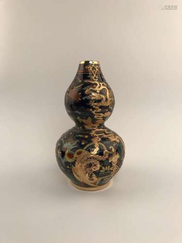 Chinese Double Gourd Dragon Gilt Vase