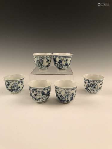 6 Pieces of Blue and White Wind Cups