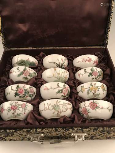 Chinese Four Seaon Flower Cups (12 pieces set)