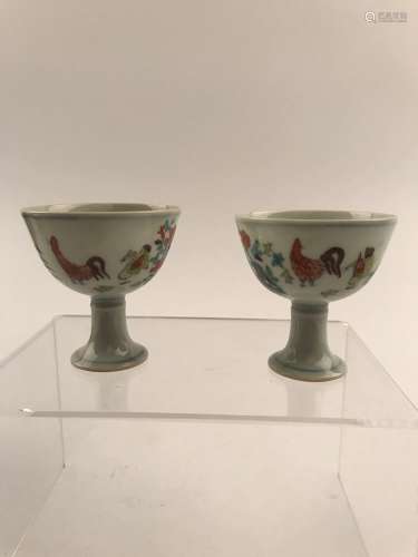 Pair of Chinese Chicken Wine Cup