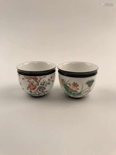 Pair of Fine Famille Rose Wine Cup