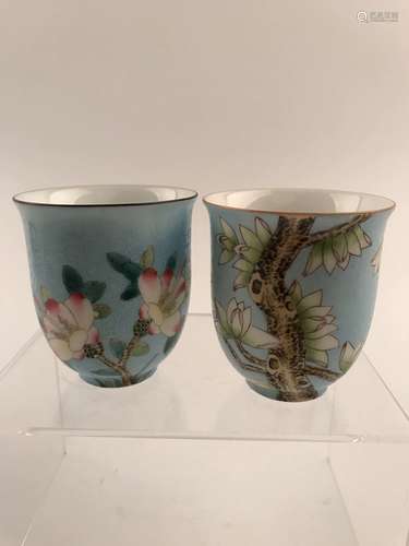 Pair of Chinese Famille Rose Flower Cup