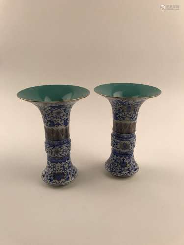 Pair Fine Chinese Blue Enamel Vase with Qianlong Mark