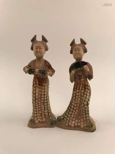 Pair of Tan Style Dancing Lady Figure