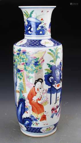 Chinese Dou Glazed Vase Painted with Figures Marked 